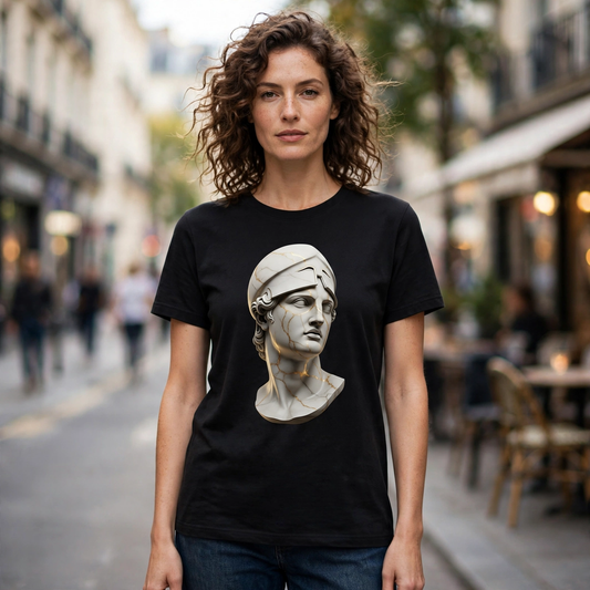 Helmeted Warrior Bust Gold Cracks Greek Mythology Graphic T-Shirt – XGuidance