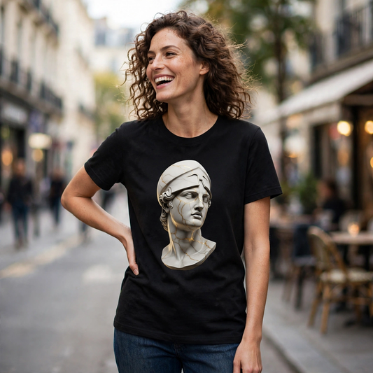 Helmeted Warrior Bust Gold Cracks Greek Mythology Graphic T-Shirt – XGuidance – photo 2