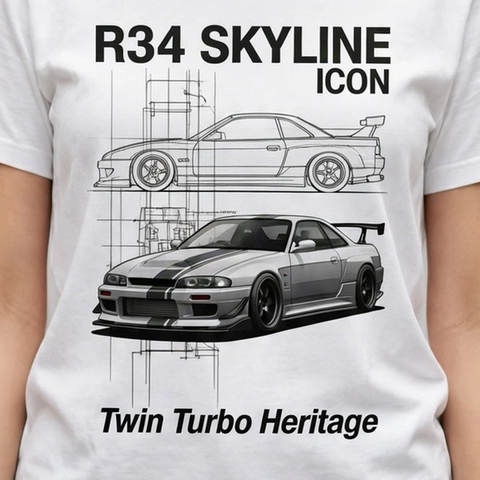 R34 Skyline Icon Car Enthusiast Graphic T-Shirt – XGuidance – photo 3