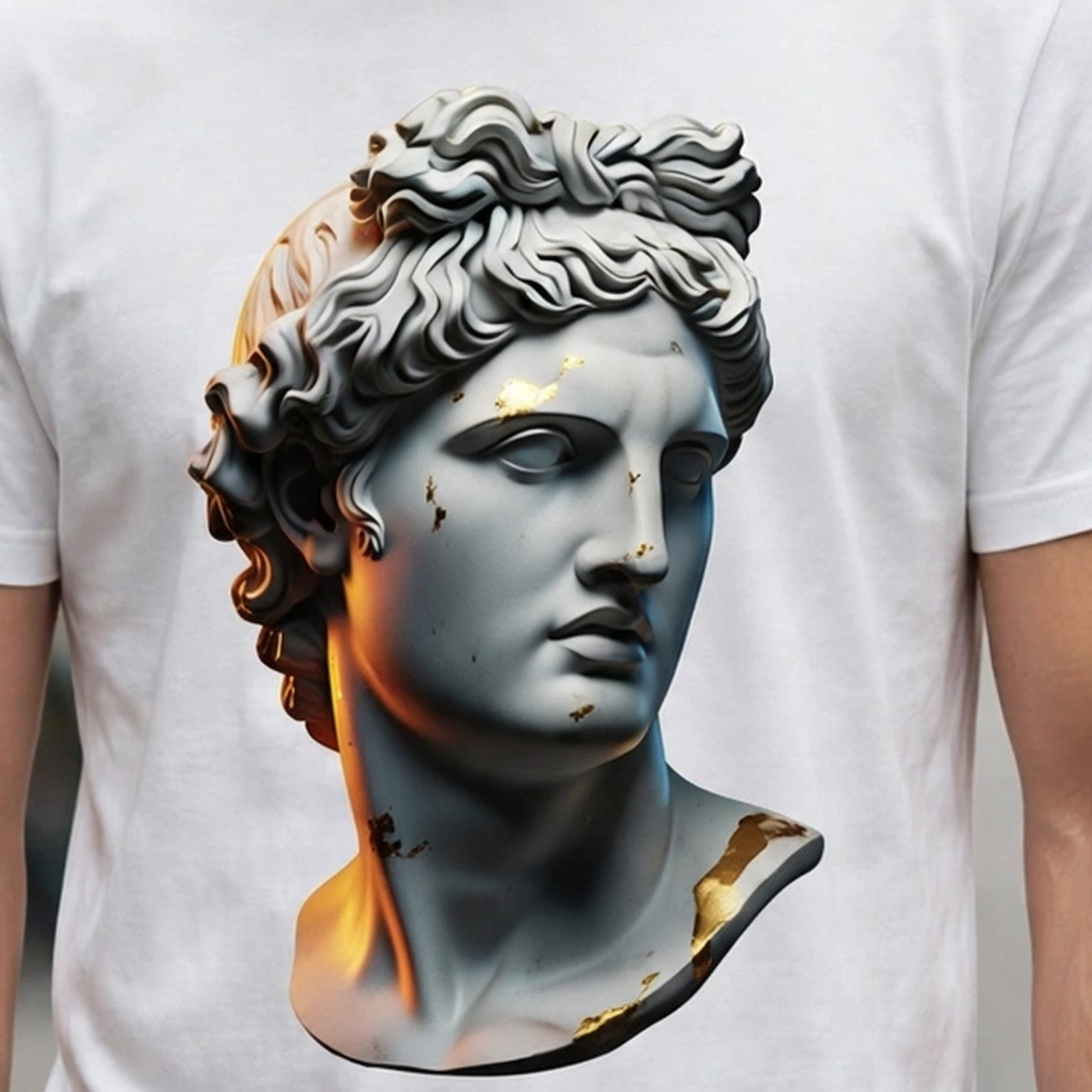 Youthful God Bust Orange Glow Greek Mythology Graphic T-Shirt – XGuidance – photo 3