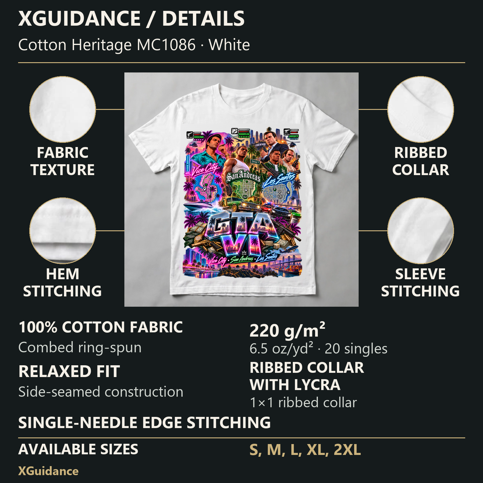 GTA VI Vice City Edition 30 Graphic T-Shirt – XGuidance – product details and sizing