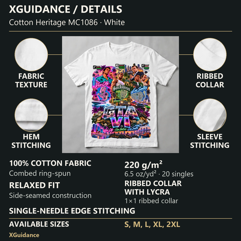 GTA VI Vice City Edition 30 Graphic T-Shirt – XGuidance – product details and sizing