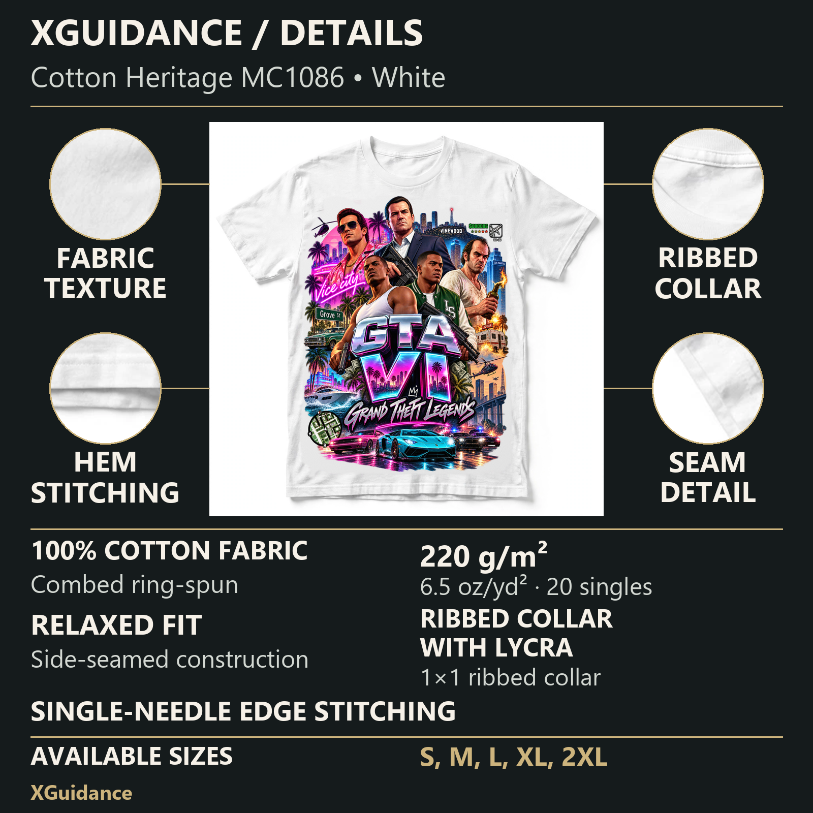 GTA VI Vice City Edition 18 Graphic T-Shirt – XGuidance – product details and sizing