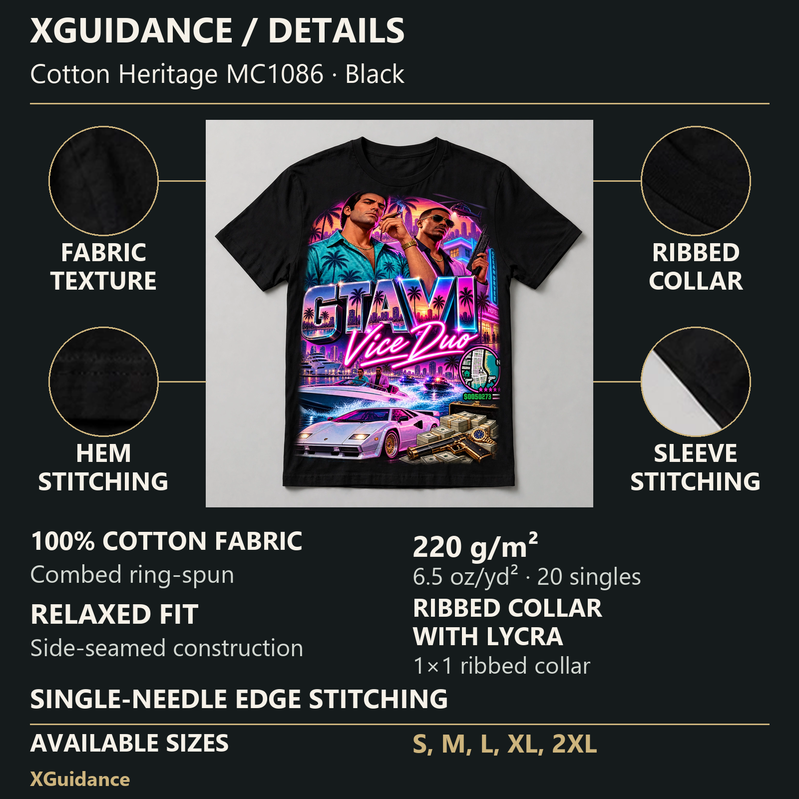 GTA VI Vice City Edition 29 Graphic T-Shirt – XGuidance – product details and sizing