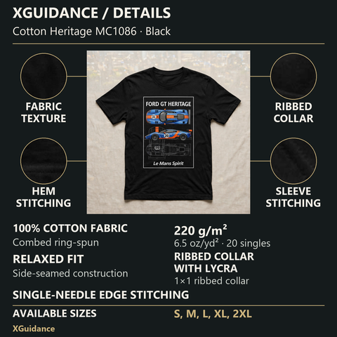 Ford GT Heritage Car Enthusiast Graphic T-Shirt – XGuidance – product details and sizing