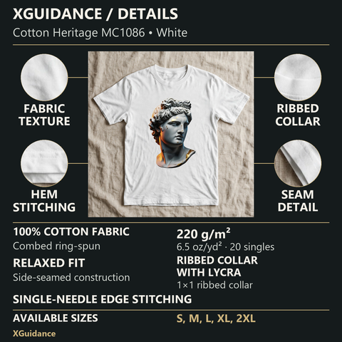 Youthful God Bust Orange Glow Greek Mythology Graphic T-Shirt – XGuidance – product details and sizing