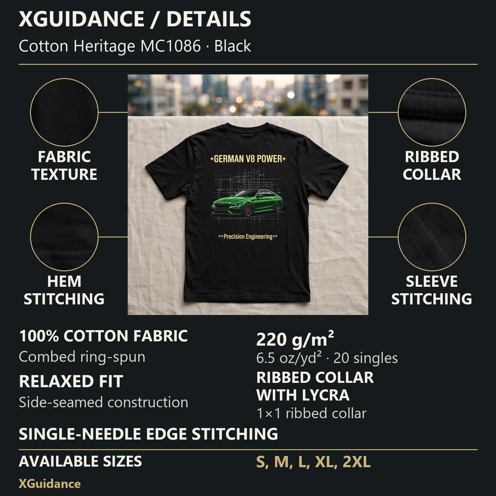 German V8 Power Car Enthusiast Graphic T-Shirt – XGuidance – product details and sizing