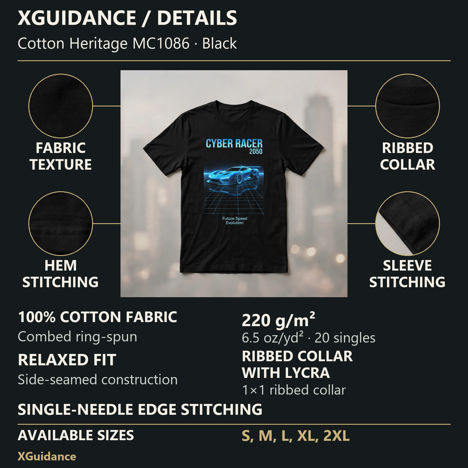 Cyber Racer 2050 Car Enthusiast Graphic T-Shirt – XGuidance – product details and sizing
