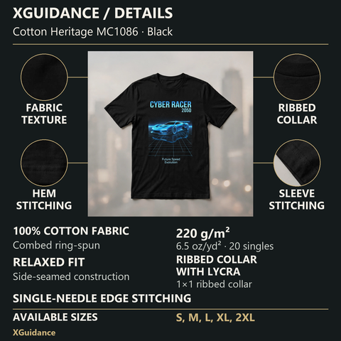 Cyber Racer 2050 Car Enthusiast Graphic T-Shirt – XGuidance – product details and sizing