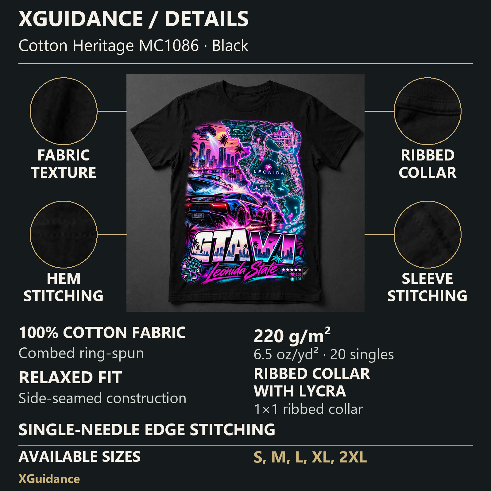 GTA VI Vice City Edition 03 Graphic T-Shirt – XGuidance – product details and sizing