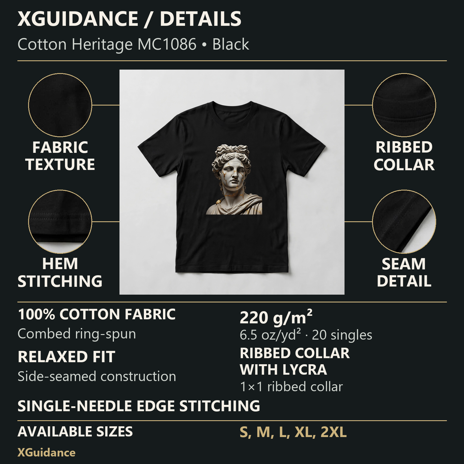 Draped Classical Bust Greek Mythology Graphic T-Shirt – XGuidance – product details and sizing