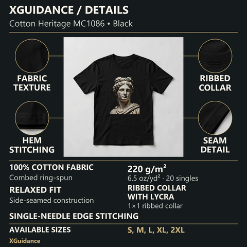 Draped Classical Bust Greek Mythology Graphic T-Shirt – XGuidance – product details and sizing