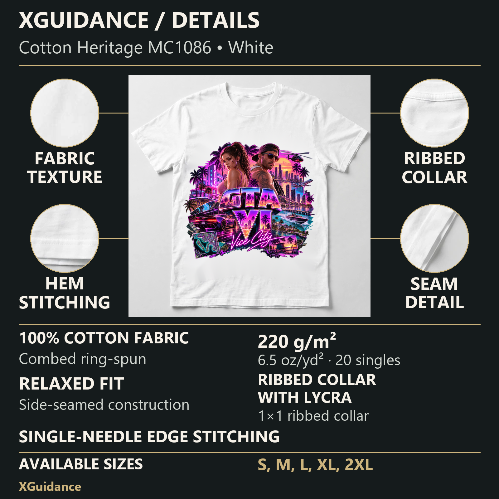 GTA VI Vice City Edition 38 Graphic T-Shirt – XGuidance – product details and sizing