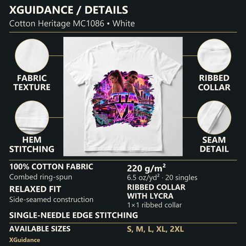 GTA VI Vice City Edition 38 Graphic T-Shirt – XGuidance – product details and sizing