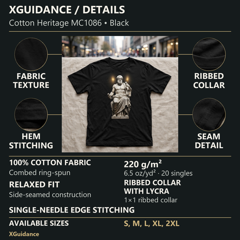 Seated Philosopher Statue Greek Mythology Graphic T-Shirt – XGuidance – product details and sizing