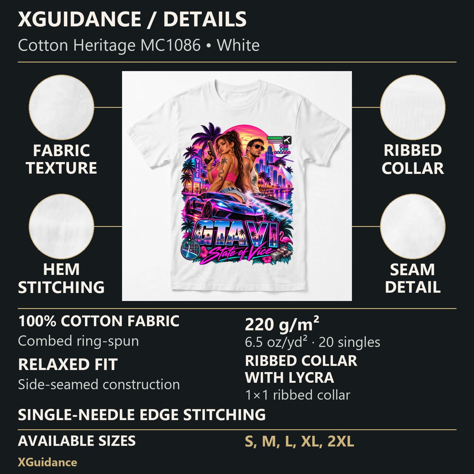 GTA VI Vice City Edition 10 Graphic T-Shirt – XGuidance – product details and sizing