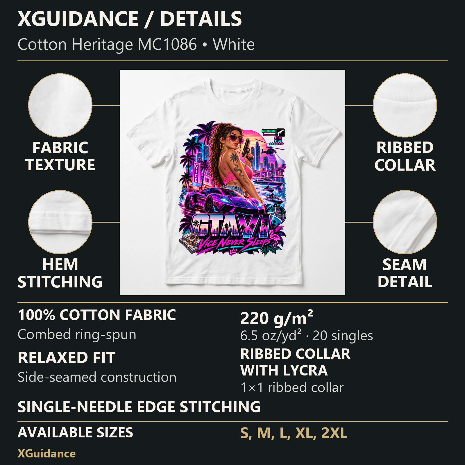 GTA VI Vice City Edition 02 Graphic T-Shirt – XGuidance – product details and sizing