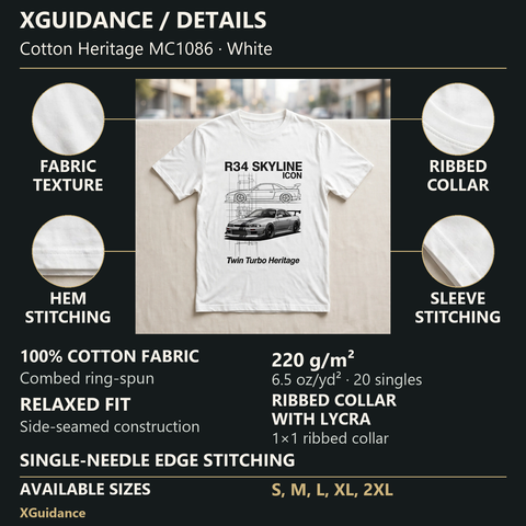 R34 Skyline Icon Car Enthusiast Graphic T-Shirt – XGuidance – product details and sizing