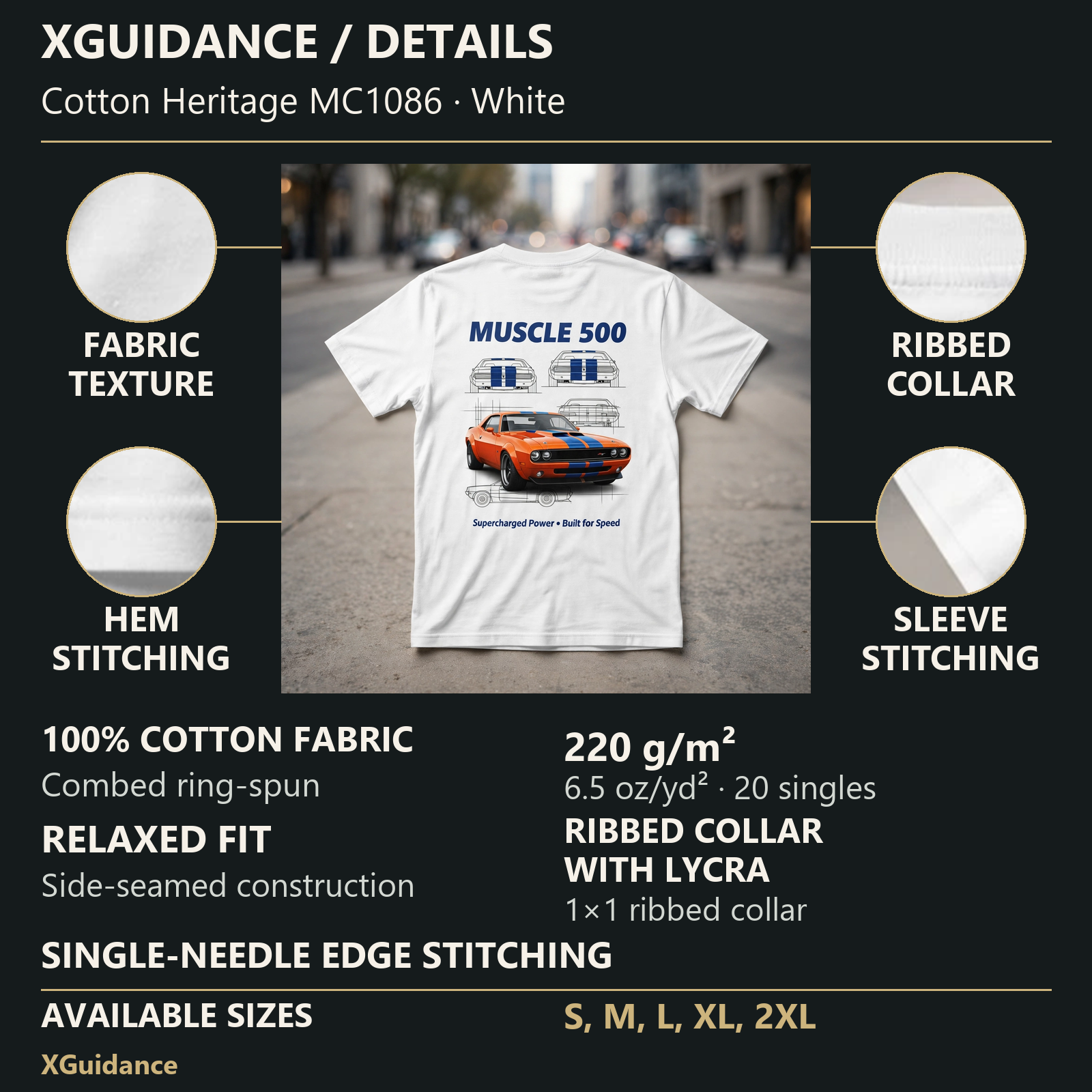 Muscle 500 Car Enthusiast Graphic T-Shirt – XGuidance – product details and sizing