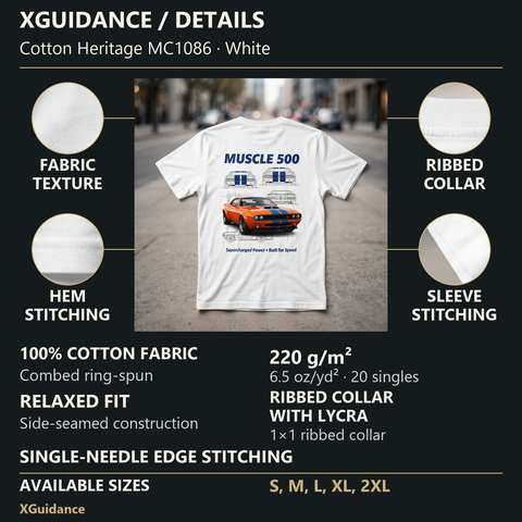 Muscle 500 Car Enthusiast Graphic T-Shirt – XGuidance – product details and sizing