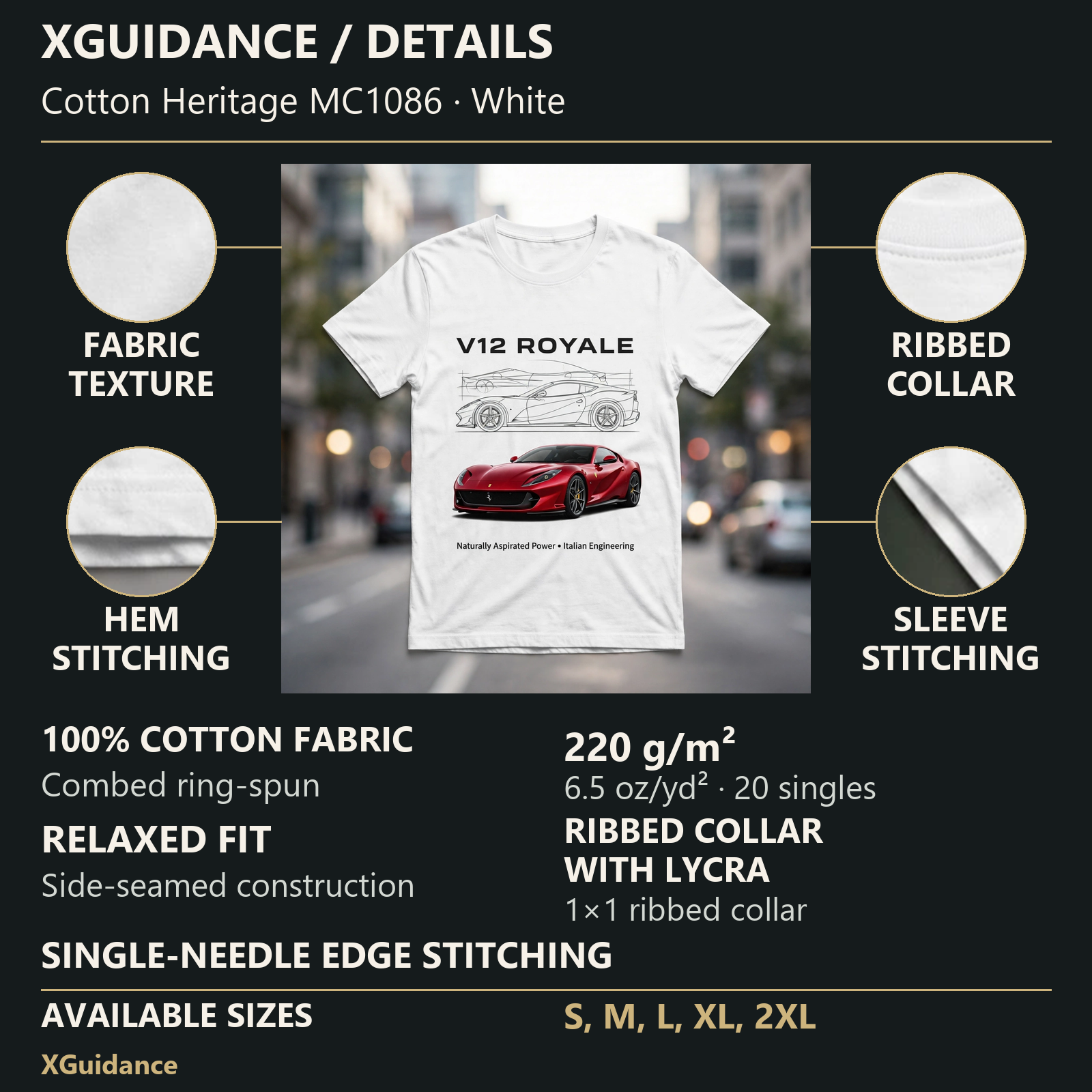 V12 Royale Car Enthusiast Graphic T-Shirt – XGuidance – product details and sizing