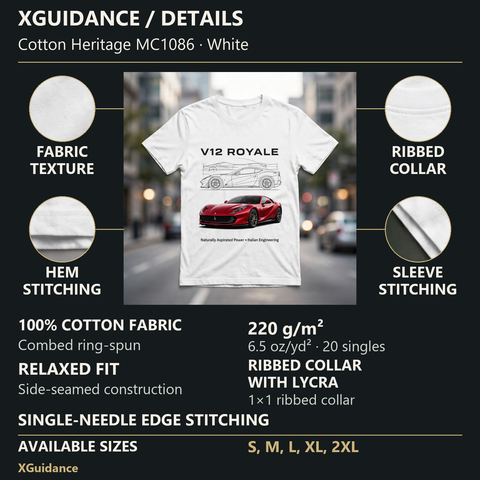V12 Royale Car Enthusiast Graphic T-Shirt – XGuidance – product details and sizing