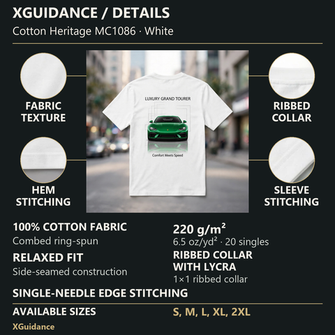 Luxury Grand Tourer Car Enthusiast Graphic T-Shirt – XGuidance – product details and sizing