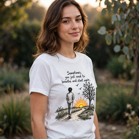 Breathe and Start Again Motivational Quote T-Shirt – XGuidance – photo 2