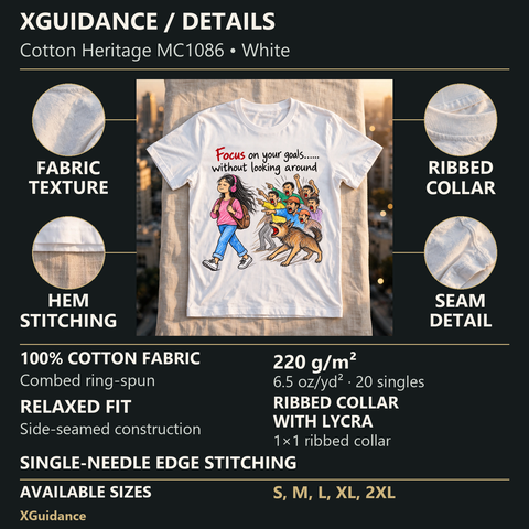 Focus on Your Goals Motivational Quote T-Shirt – XGuidance – product details and sizing