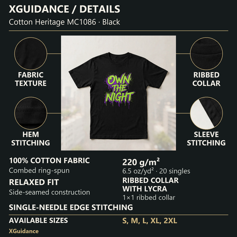 Own the Night Hustle & Royalty Graphic T-Shirt – XGuidance – product details and sizing