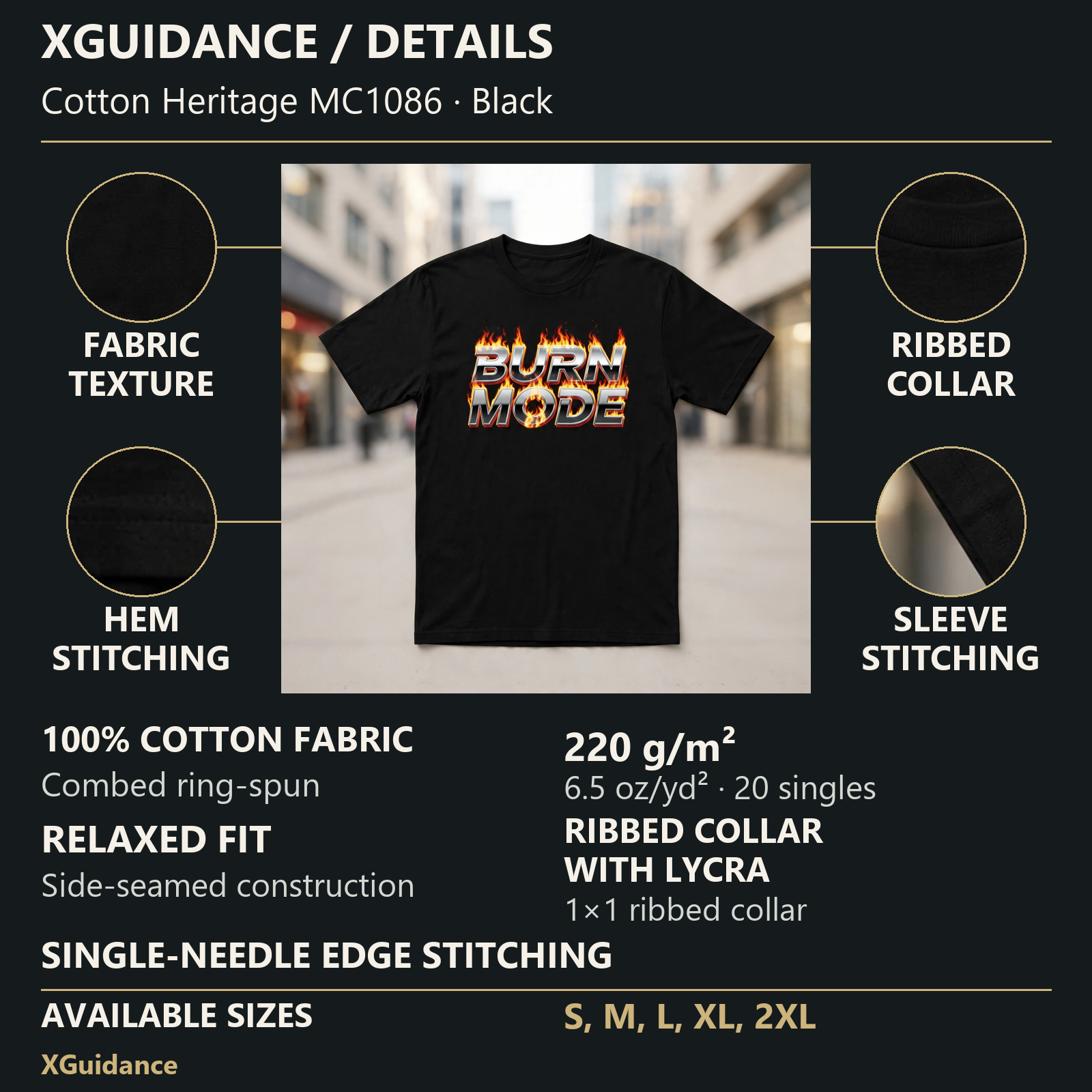 Burn Mode Hustle & Royalty Graphic T-Shirt – XGuidance – product details and sizing