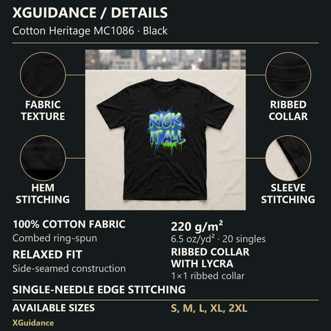 Risk It All Hustle & Royalty Graphic T-Shirt – XGuidance – product details and sizing
