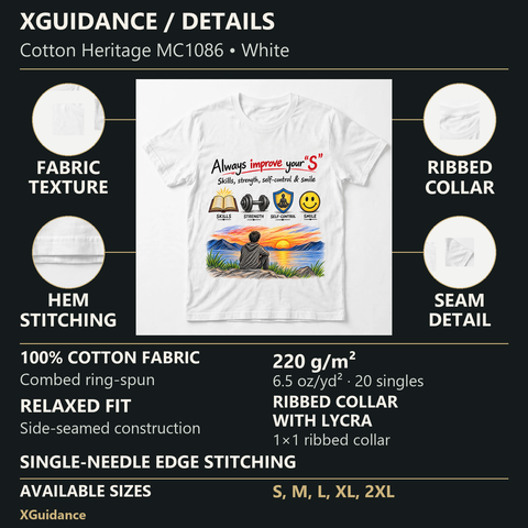 Improve Your "S" Motivational Quote T-Shirt – XGuidance – product details and sizing