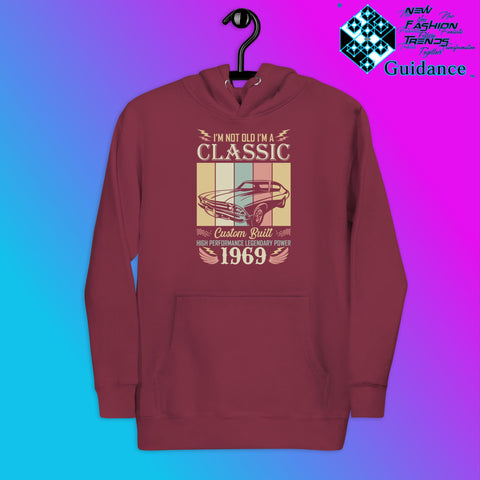 1969 Classic Hoodie with Vintage Retro Car Design by XGuidance Maroon 5