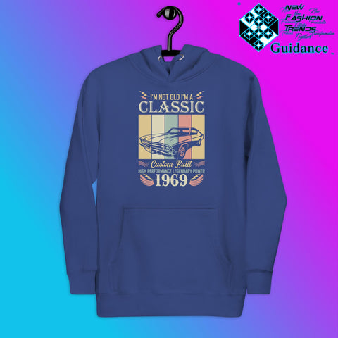 1969 Classic Hoodie with Vintage Retro Car Design by XGuidance Team Royal 9