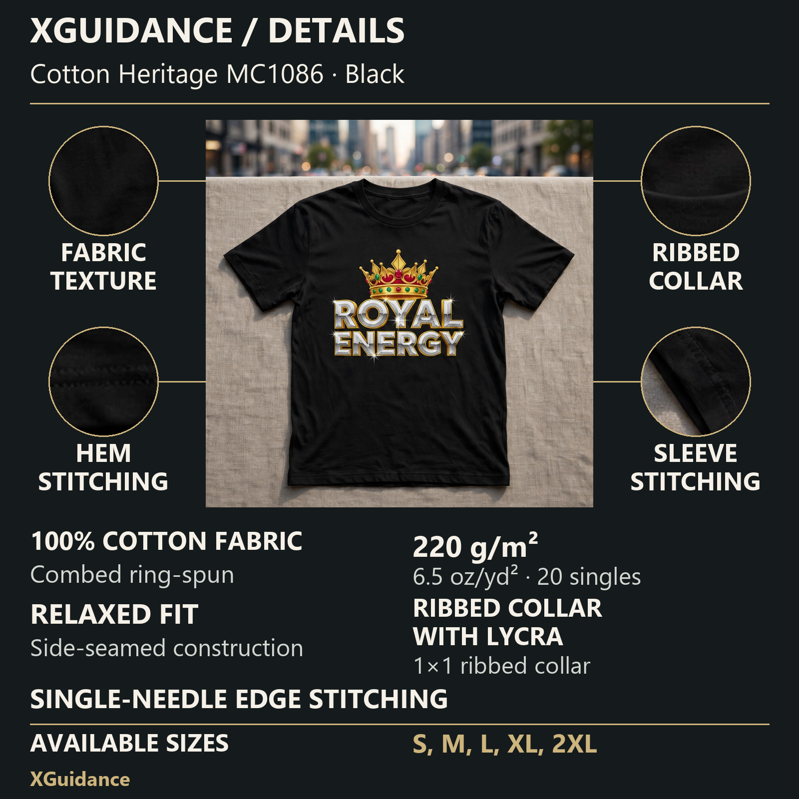 Royal Energy Hustle & Royalty Graphic T-Shirt – XGuidance – product details and sizing