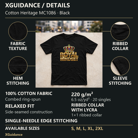 Royal Mindset Hustle & Royalty Graphic T-Shirt – XGuidance – product details and sizing