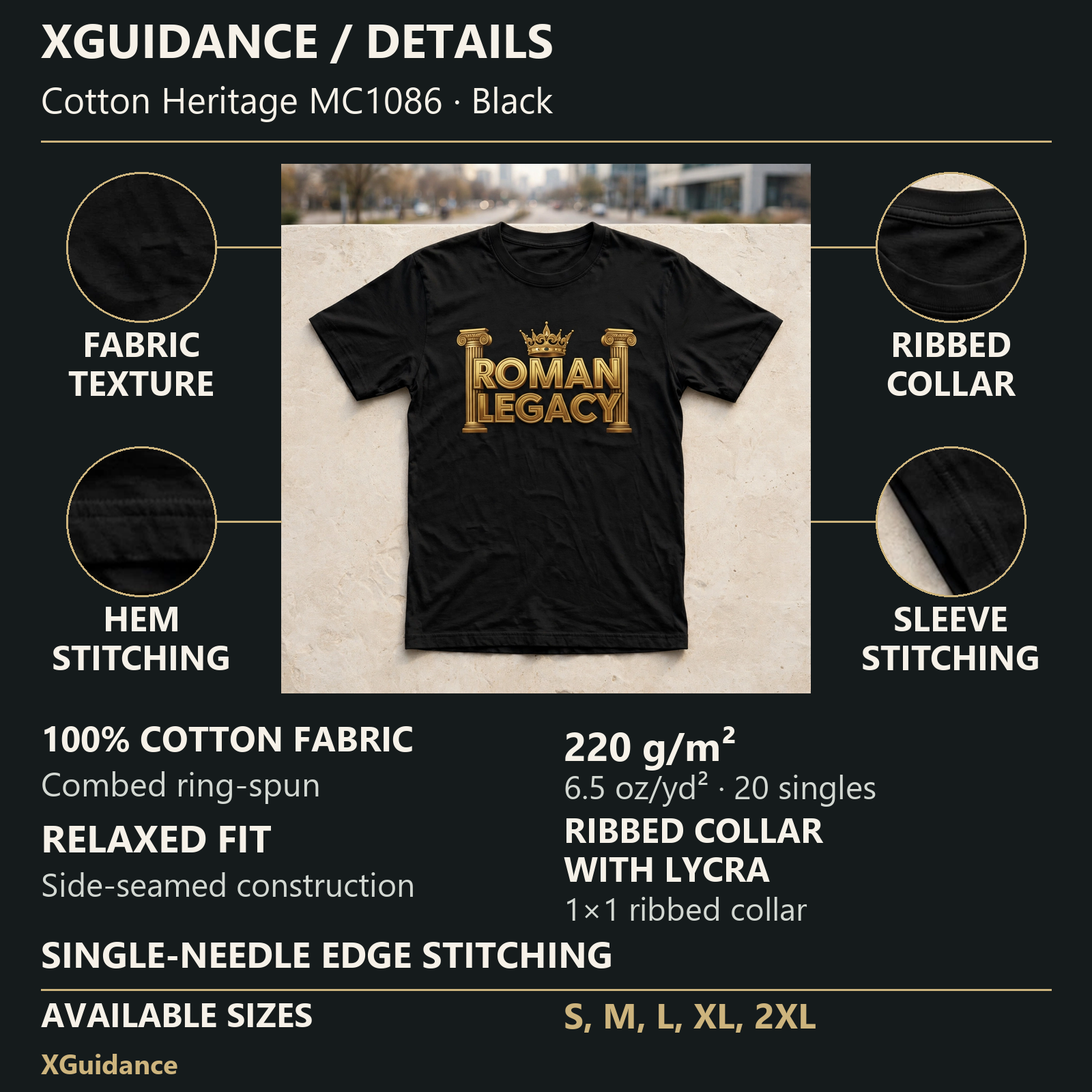 Roman Legacy Hustle & Royalty Graphic T-Shirt – XGuidance – product details and sizing