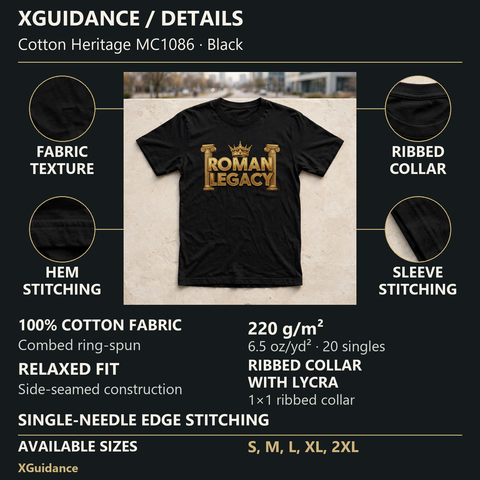 Roman Legacy Hustle & Royalty Graphic T-Shirt – XGuidance – product details and sizing