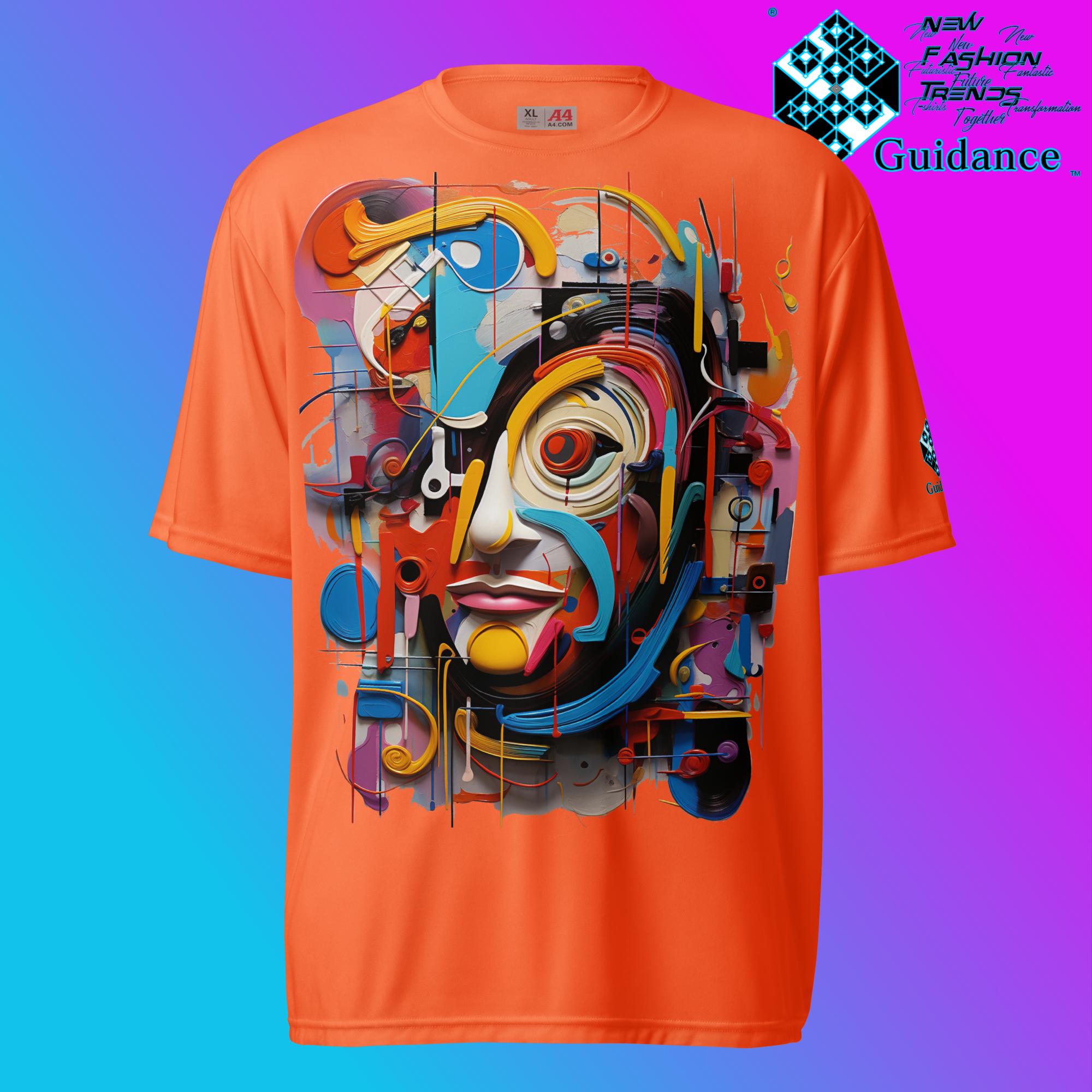 Abstract Essence Artistic Face T Shirt by XGuidance Safety Orange 7