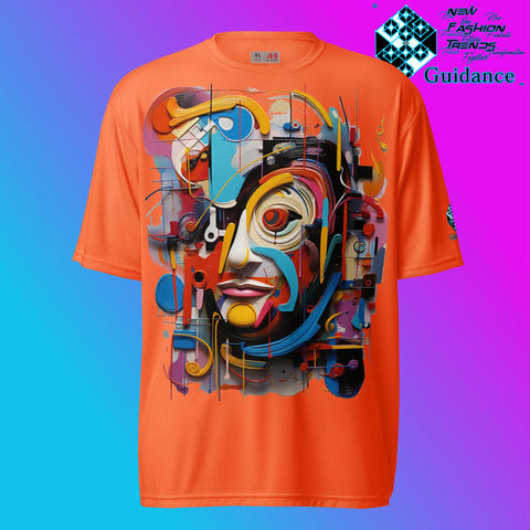 Abstract Essence Artistic Face T Shirt by XGuidance Safety Orange 7