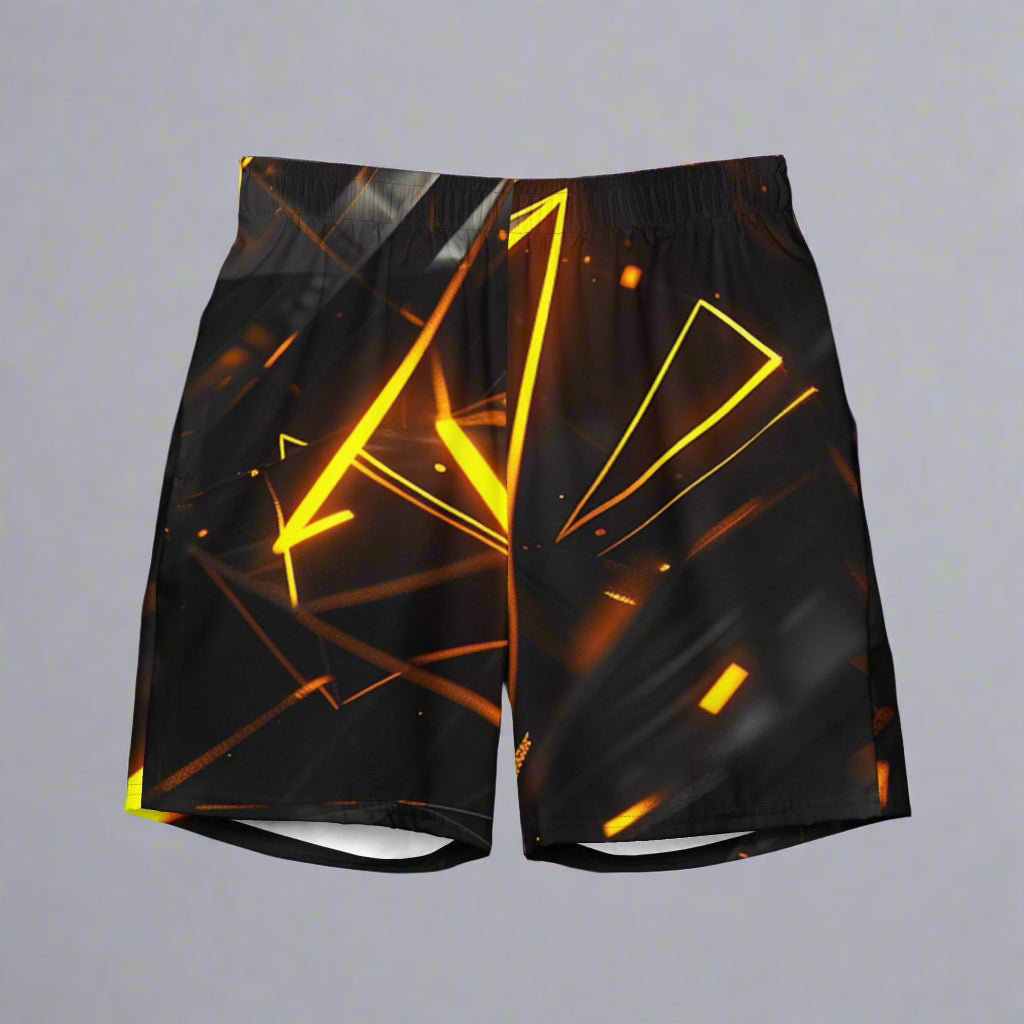 Shadows Glimmer Swim Trunks – Neon Light Geometric Art