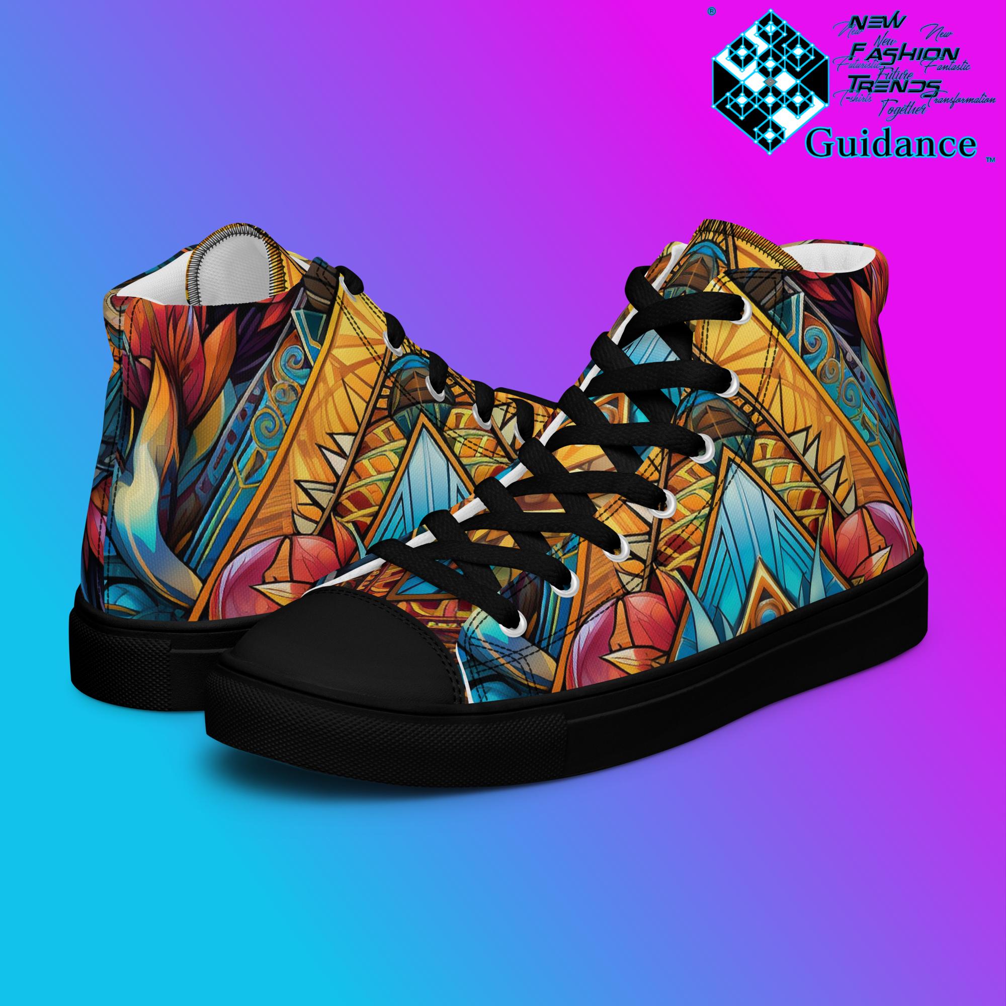 Angular Odyssey High Top Shoes – Geometric Streetwear Sneakers by XGuidance Black 1