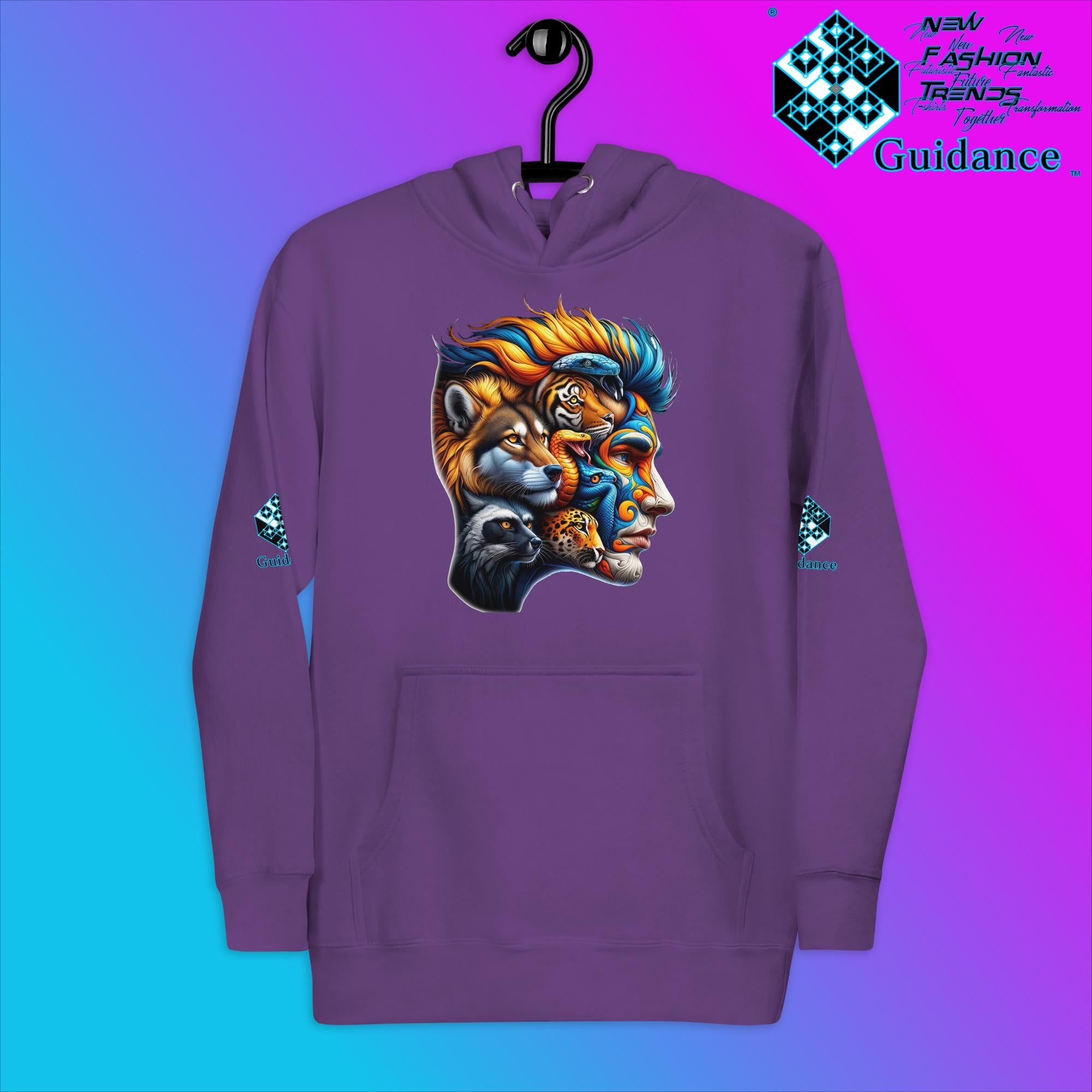 AnimaBlend Hoodie with Human Animal Fusion Design by XGuidance Purple 10
