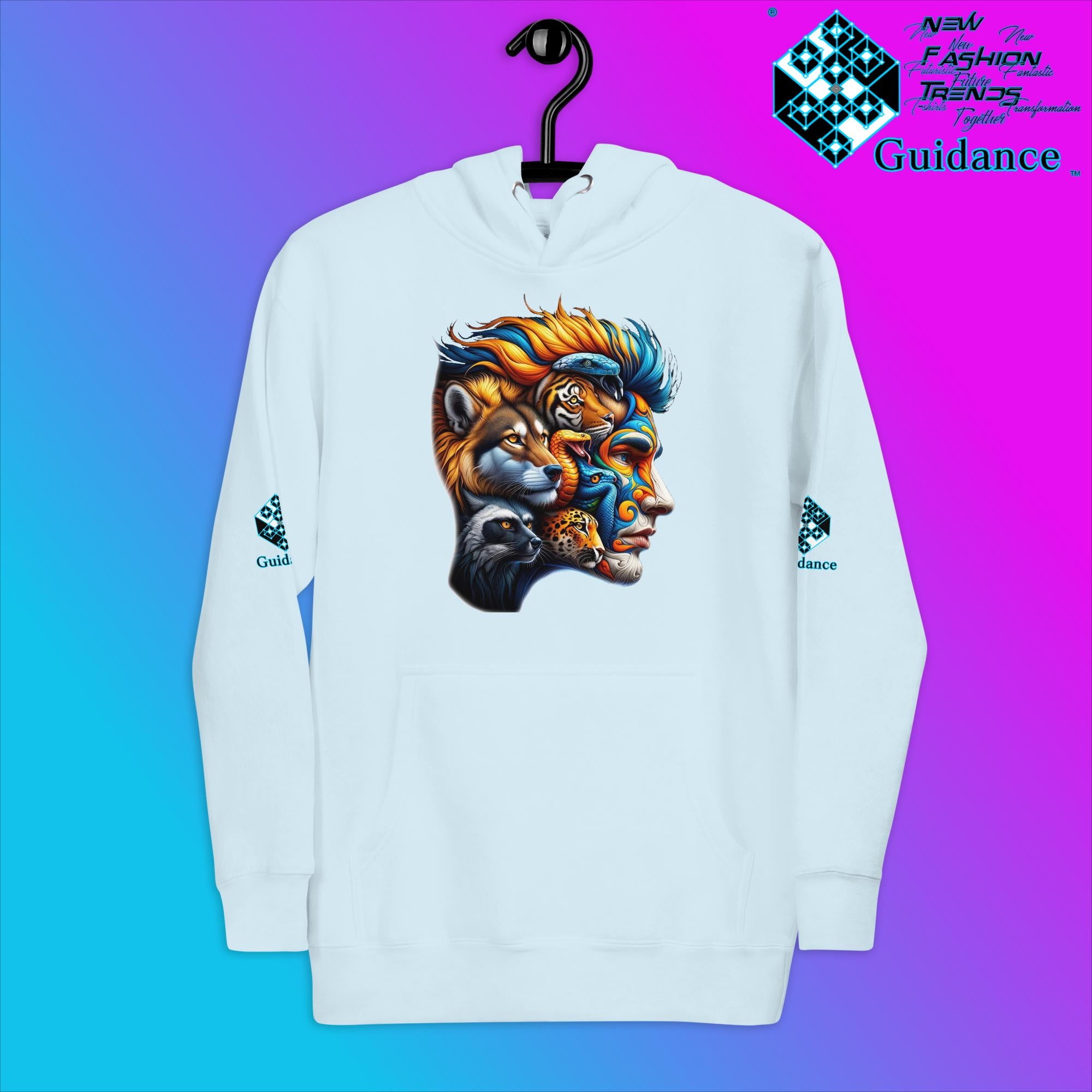 AnimaBlend Hoodie with Human Animal Fusion Design by XGuidance Sky Blue 11