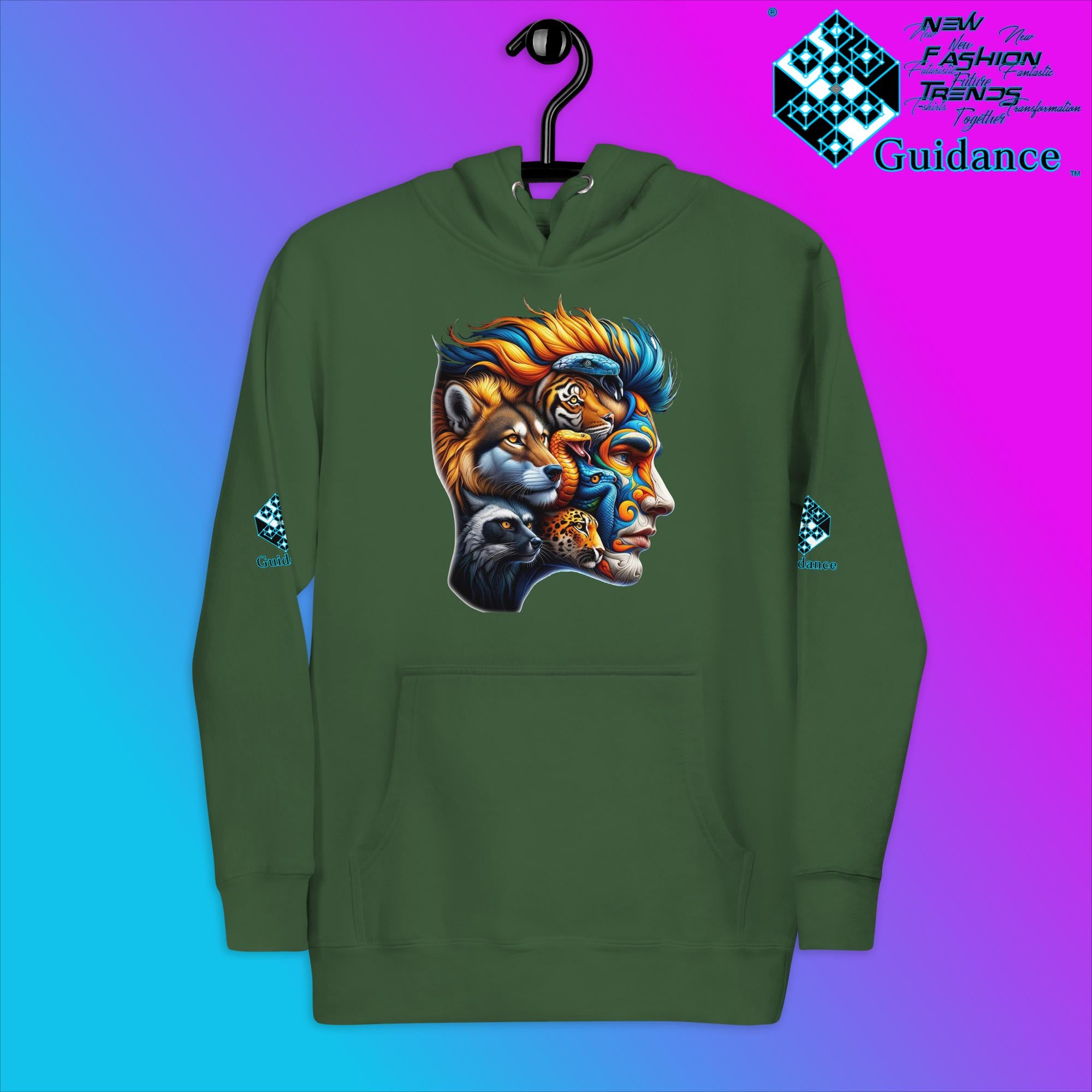 AnimaBlend Hoodie with Human Animal Fusion Design by XGuidance Forest Green 12