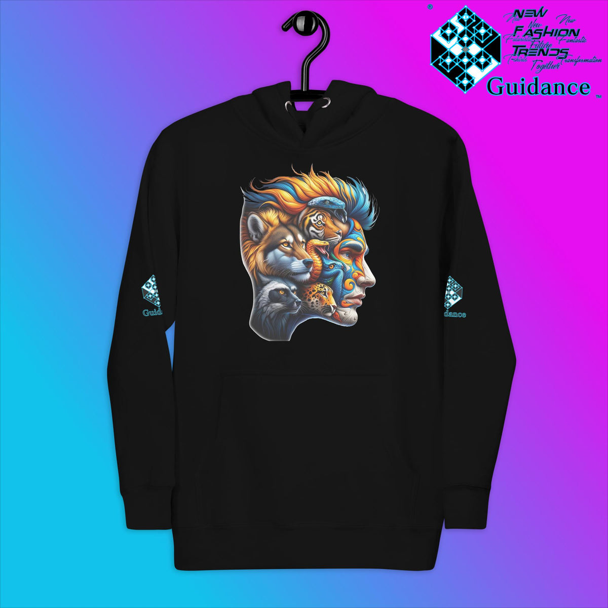 AnimaBlend Hoodie with Human Animal Fusion Design by XGuidance Black 1