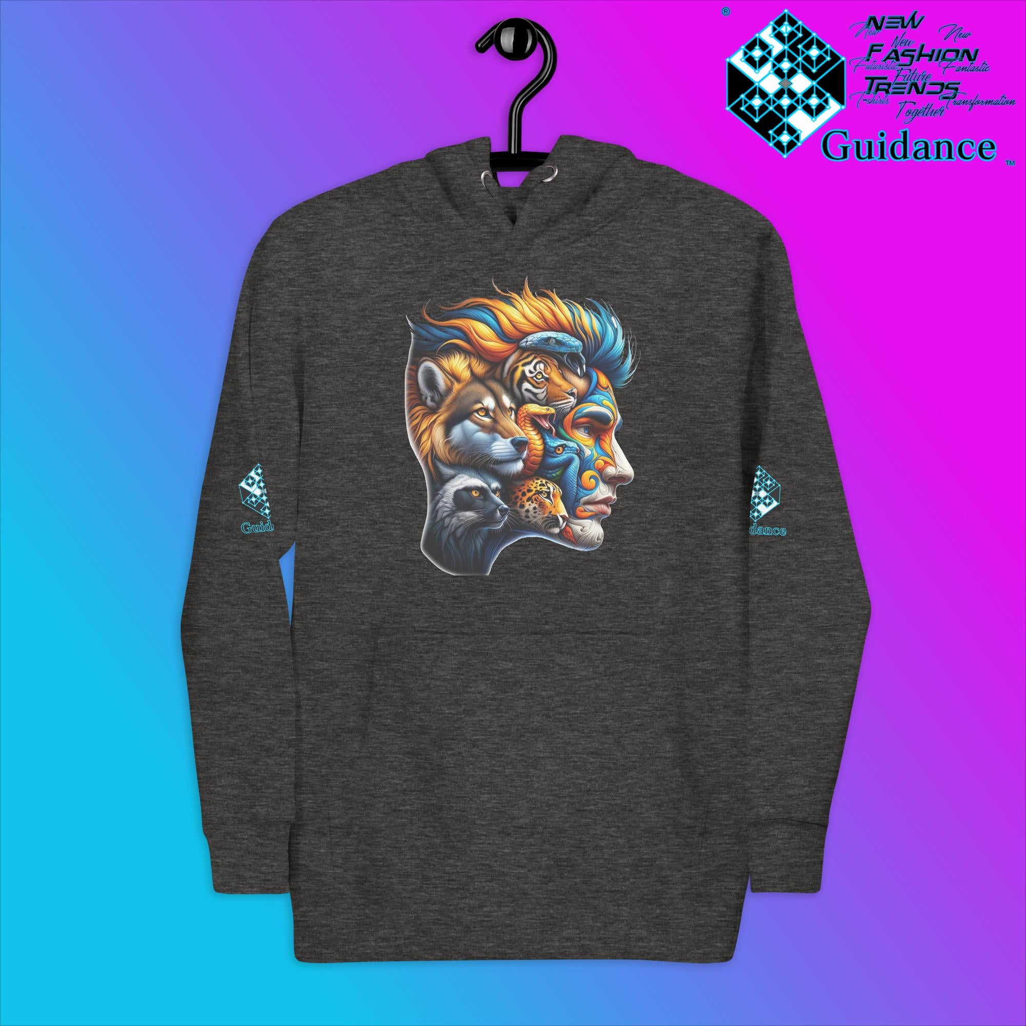 AnimaBlend Hoodie with Human Animal Fusion Design by XGuidance Charcoal Heather 4