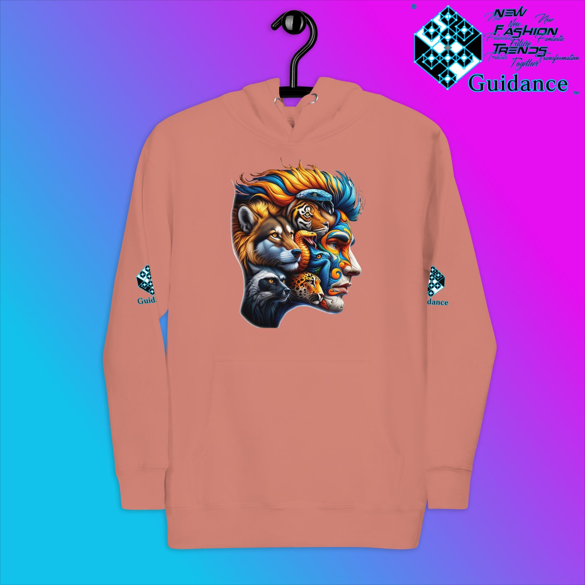 AnimaBlend Hoodie with Human Animal Fusion Design by XGuidance Dusty Rose 7