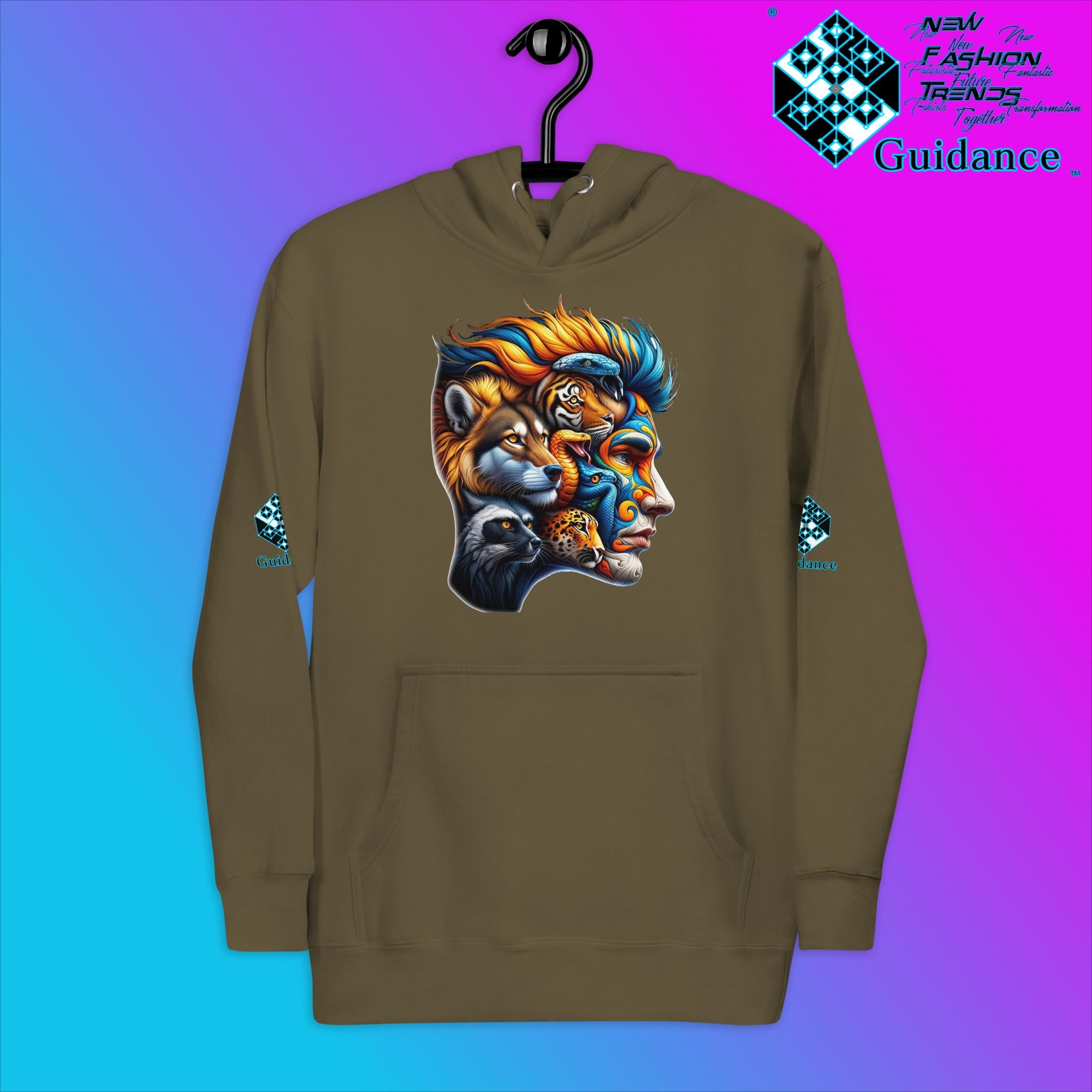 AnimaBlend Hoodie with Human Animal Fusion Design by XGuidance Military Green 8
